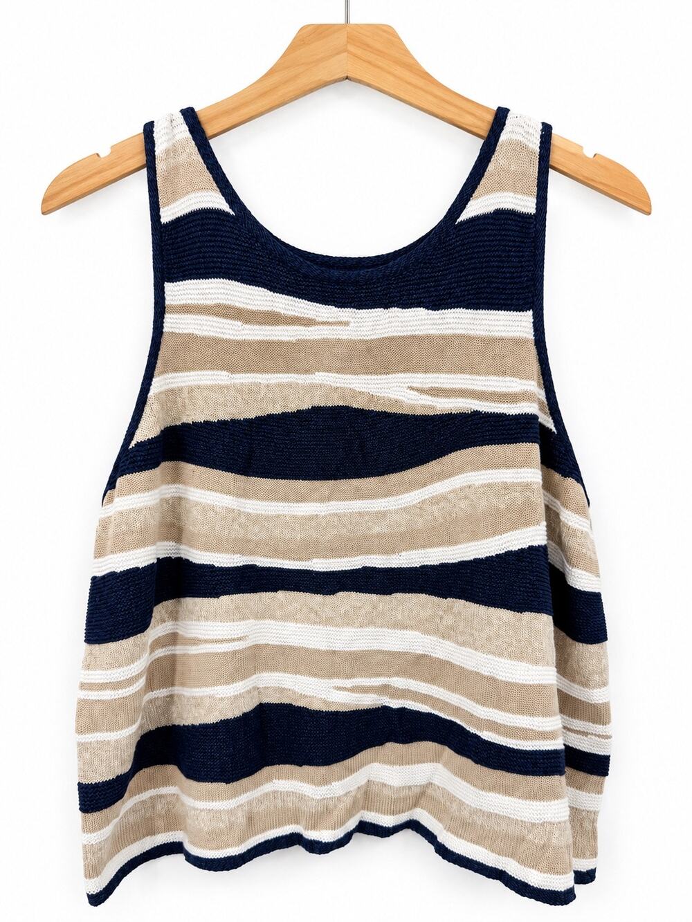 NIC+ZOE Knit Waves Sweater Tank 2X Blue White Striped Sleeveless Top NWOT